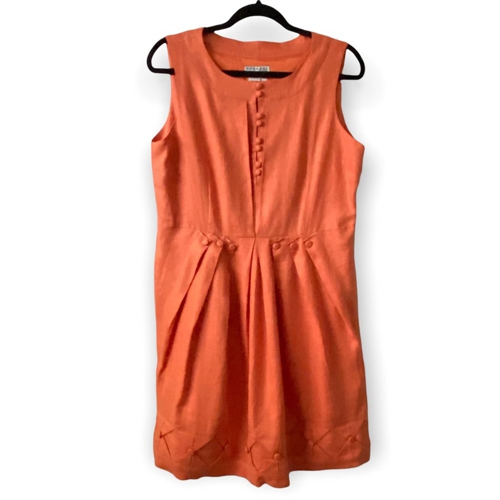 Sormani Italian Designed Burnt Orange 100% Linen Midi Dress Size 12